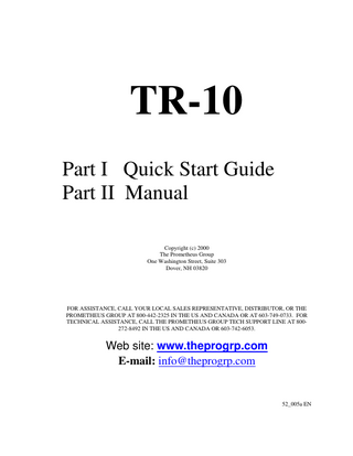 Pathway TR-10 Operators Manual and Quick Start Guide