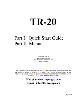 Pathway TR-20 Operators Manual and Quick Start Guide