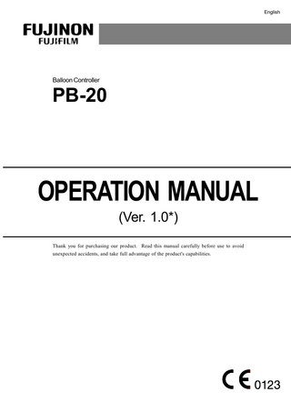 English  Balloon Controller  PB-20  OPERATION MANUAL (Ver. 1.0*) Thank you for purchasing our product. Read this manual carefully before use to avoid unexpected accidents, and take full advantage of the product's capabilities.  