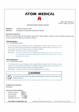 ATOM V-808 Specification Change of Notice Aug 2016
