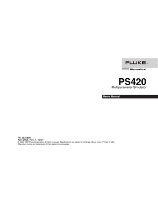 Fluke PS-420 Universal Patient Simulator User Manual Rev 1 Dec 2007