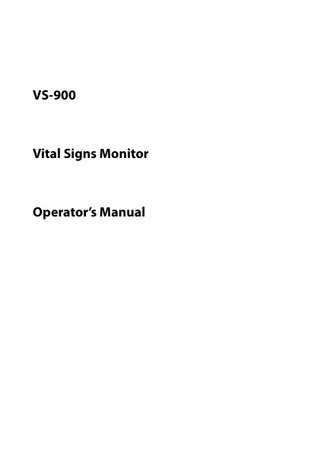 VS-900  Vital Signs Monitor  Operator’s Manual  