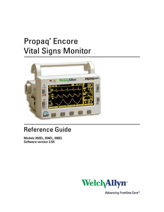 Propaq Encore Vital Signs Monitor 202, 204 and 206EL SW 2.5X Reference Guide