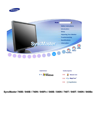 Install drivers  Install programs  SyncMaster 740B / 940B / 740N / 940Fn / 540B / 540N / 740T / 940T / 940N / 940Be  