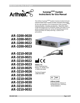 Synergy UHD4 System AR-3200-xxxx and AR-3210-xxxx Instructions for Use Manual Rev B
