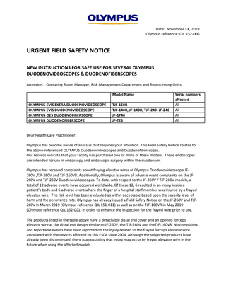 Duodenoscopes Urgent Field Safety Notice Nov 2019
