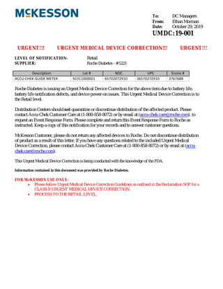 Accu-Chek Urgent Medical Device Correction Oct 2019
