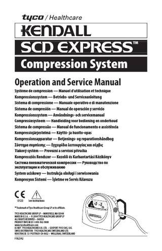 SCD EXPRESS R RESS ™  English  TABLE OF CONTENTS  Page Indications...4 Contraindications ...4 Cautions ...4 Explanations of Symbols Used...5 Front Panel Display ...5 Section I - General Operating Instructions Set Up ...6 Start-Up ...6 Automatic Garment Detection...6 Normal Operation...6 Pressure Settings ...6 Vascular Refill Detection ...7 Garment Compatibility ...7 Tubing Set Compatibility ...7 Portable Controller Configuration ...7 Section II - Battery Operation Charging the Battery ...7 Battery Warnings...9 Section III - Fault Conditions and Troubleshooting Watchdog Circuit ...9 Section IV - Service and Maintenance Introduction ...11 Warranty and Factory Service ...11 Suggested Preventative Maintenance Schedule ...12 Fan and Screen Ventilation ...12 Fuses ...12 Electrical Safety ...13 Cleaning ...13 Electrical/Electronics Description...13 Pneumatic Operation Description ...13  -2-  