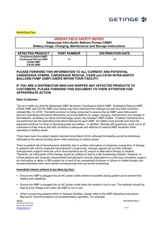 IABP Pumps Urgent Safety Notice Oct 2019 