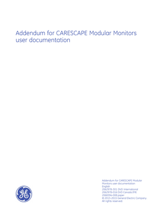 CARESCAPE Modular Monitors User Manual Addendum Jan 2015