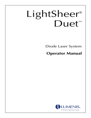 LightSheer Duet  ®  ™  Diode Laser System  Operator Manual  