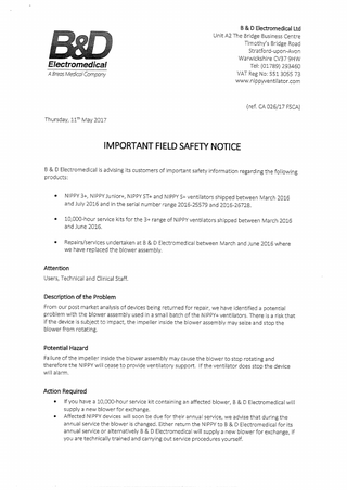 NIPPY series Important Field Safety Notice May 2017