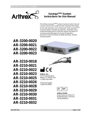 AR-3200-00xx SynergyUHD4 System Instructions for Use Manual Rev 04A