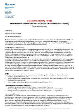 StealthStation DBS System Urgent Field Safety Notice Aug 2019