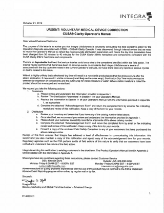 CUSA Clarity Urgent Voluntary Medical Device Correction Oct 2019