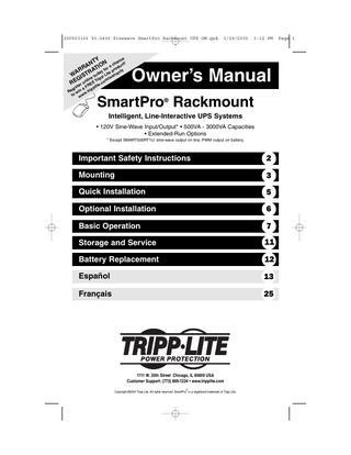 Tripp Lite SmartPro Rackmount Owners Manual March 2005