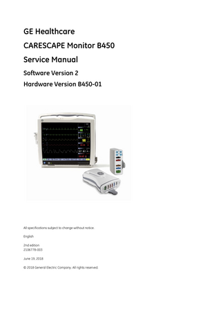 CARESCAPE B450 Service Manual 2nd edition sw ver 2 June 2018