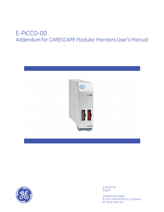CARESCAPE Monitor Addendum for E-PiCCO-00 Users Manual March 2016