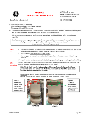 GE Giraffe Incubator and OmniBed Systems Amended Urgent Field Safety Notice Feb 2020