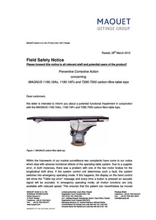 MAGNUS 1180.16Ax , Fx and T285.7000 Field Safety Notice March 2012
