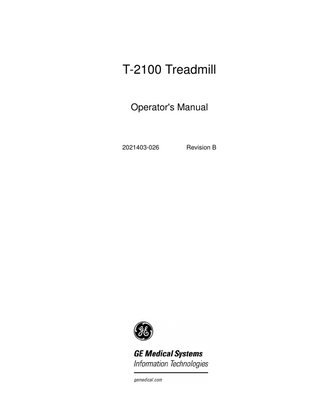 T-2100 Treadmill Operator's Manual  2021403-026  Revision B  