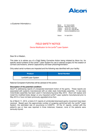 LenSx Field Safety Notice April 2014