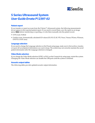 S Series  Ultrasound System User Guide Supplement P12397-02