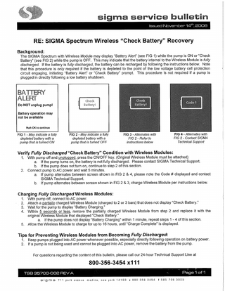 Sigma Spectrum Service Bulletin Wireless Check Battery Nov 2008