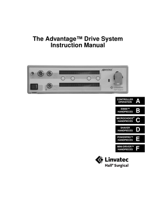 Linvatec Hall Surgery Advantage Drive System Instruction Manual Rev C Jan 2001