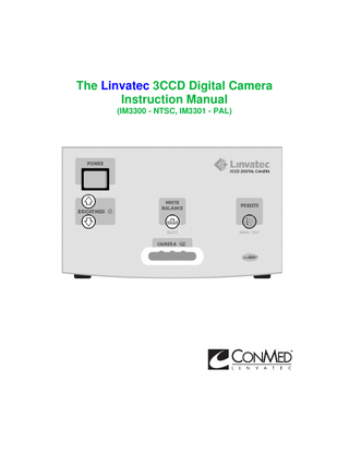Linvatec 3CCD Digital Camera IM3300 Instruction Manual Rev AB March 2010