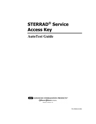 STERRAD 100 and 100S -Service Access Key -Auto Test Guide Service Manual 2000