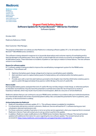980 Series Urgent Field Safety Notice Oct 2020