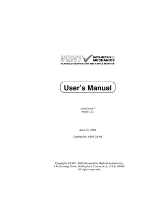 VentCheck™ Model 101 Users Manual April 2000