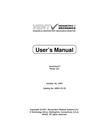 VentCheck™ Model 101 Users Manual October 1997