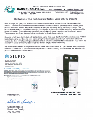 HANS RUDOLPH Steris High Level Disinfection Statement July 2015