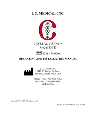 CRYSTAL VISION Model 350-D Operating and Installation Manual Rev S Oct 2012