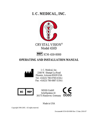 CRYSTAL VISION Model 450-D Operating and Installation Manual Rev C July 2016
