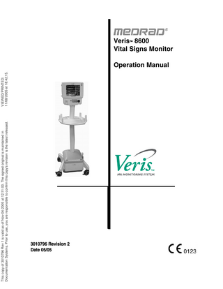 Veris 8600 Vital Signs Monitor Operations Manual Aug 2005