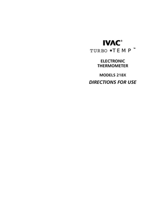 IVAC TURBO TEMP Models 218X Directions for Use