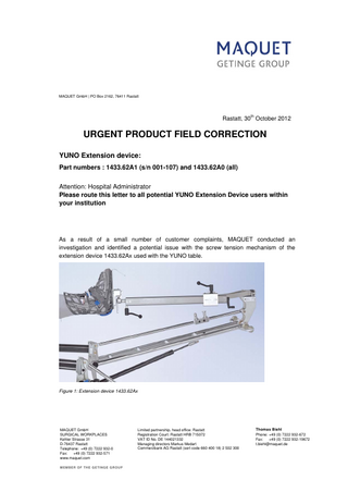 YUNO Extension device 1433.62Ax series Urgent Product Field Correction Oct 2012