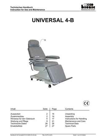 Universal 4 B Instructions for Use and Technical Manual