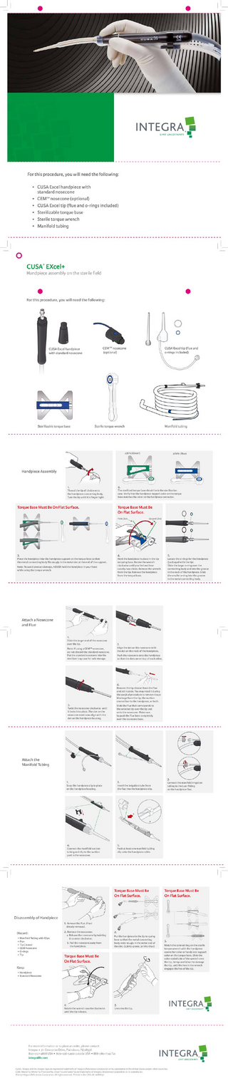CUSA Excel Handpiece Assembly within the Sterile Field Guide