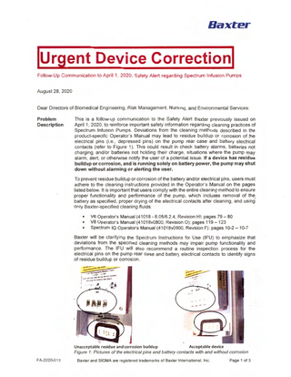 Baxter Spectrum Infusion Pumps Urgent Device Correction Aug 2020