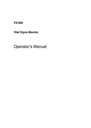 VS-800  Vital Signs Monitor  Operator’s Manual  