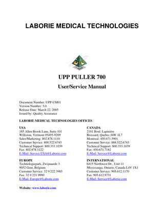 UPP-PULLER 700 User Service Manual Ver 3.0 March 2005