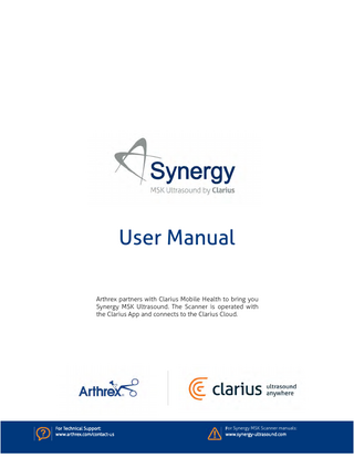 Arthrex Synergy MSK Ultrasound User Manual sw ver 3.1.0 Rev 5 March 2018