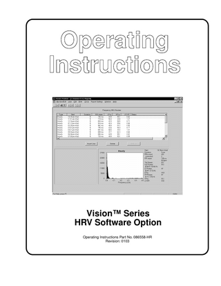Vision Series HRV Software Option Operating Instructions Rev 0103