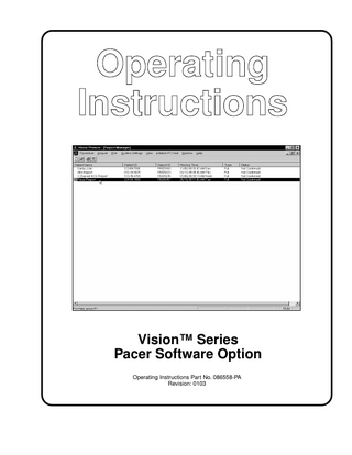 Vision Series Pacer Software Option Operating Instructions Rev 0103