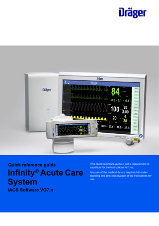 Quick reference guide  Infinity® Acute Care System IACS Software VG7.n  This Quick reference guide is not a replacement or substitute for the Instructions for Use. Any use of the medical device requires full understanding and strict observation of the Instructions for use.  