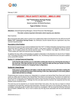 T34 Urgent Field Safety Notice Feb 2021-Internal Battery Issue